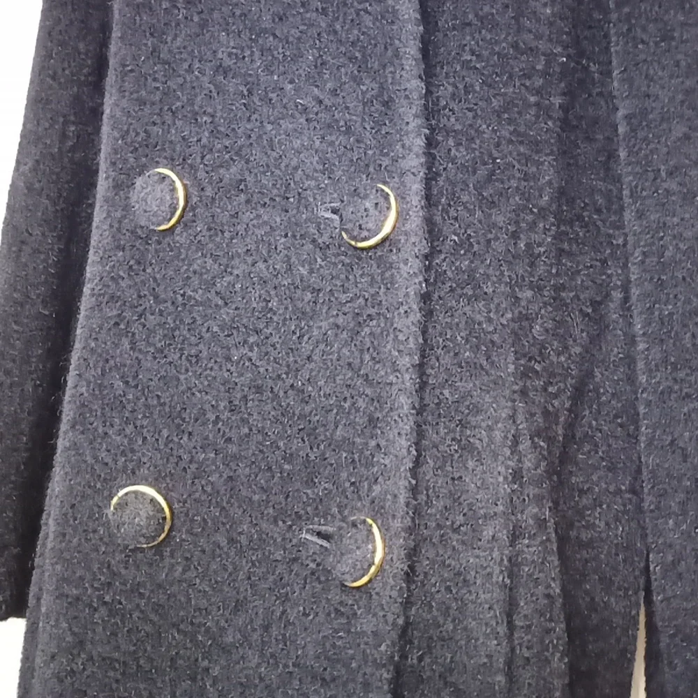 Vintage Full-Length w/Lapel & Faux Fur Look Double Breasted Gold Button … - Picture 7 of 13